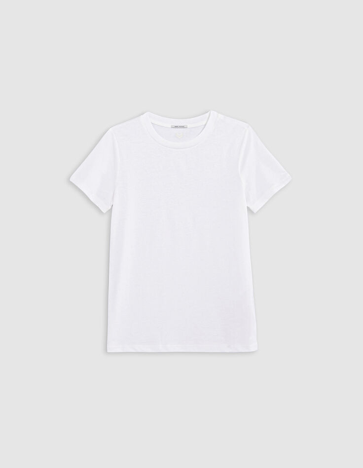 Wei&szlig;es T-Shirt Damen mit Fischgr&auml;ten-Stickerei R&uuml;cken-5