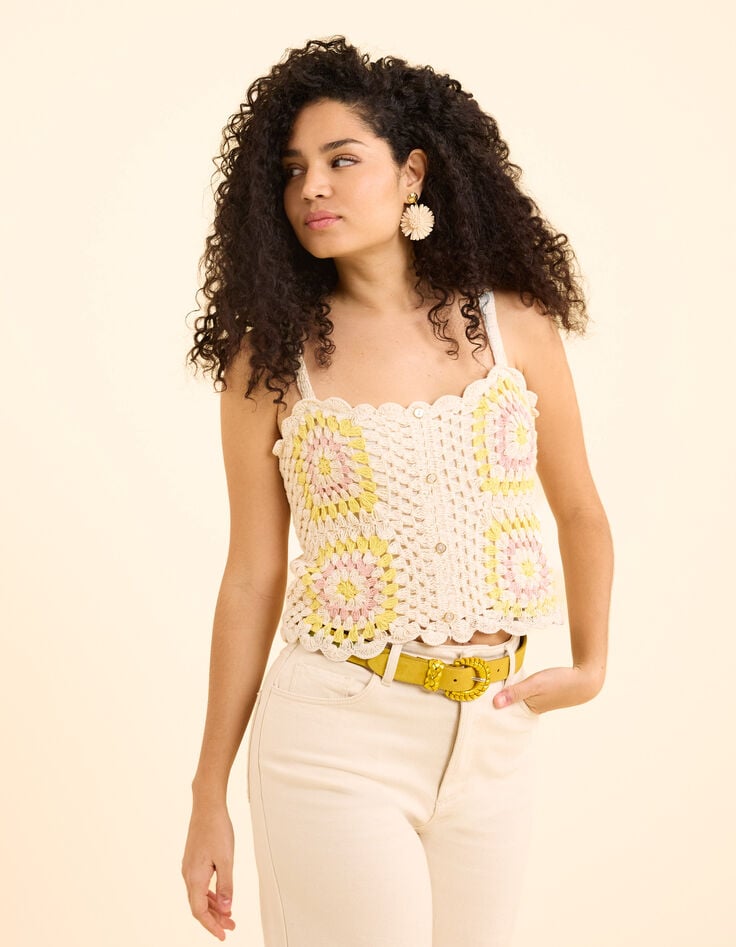 Top écru crochet fines bretelles I.Code-4 Top écru crochet fines bretelles I.Code-4