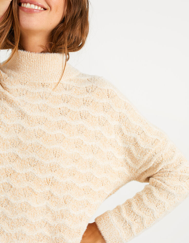 Pull blanc cassé tricot fantaisie vagues lurex I.Code-1