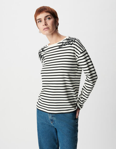 Damen Matrosen-T-Shirt aus Bio-Baumwolle mit Stickerei auf der Schulter - IKKS