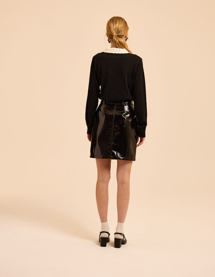 I.Code black vinyl short skirt-4