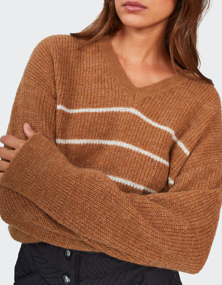 Pull tabac tricot à rayures blanches I.CODE-2
