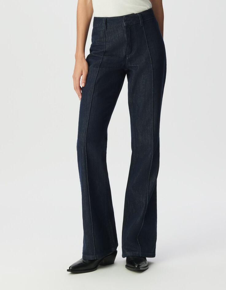 Ungebleichte Flare-Damenjeans hohe Taille Falten vorne-4