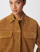 Veste courte oversize camel cuir velours Femme-4