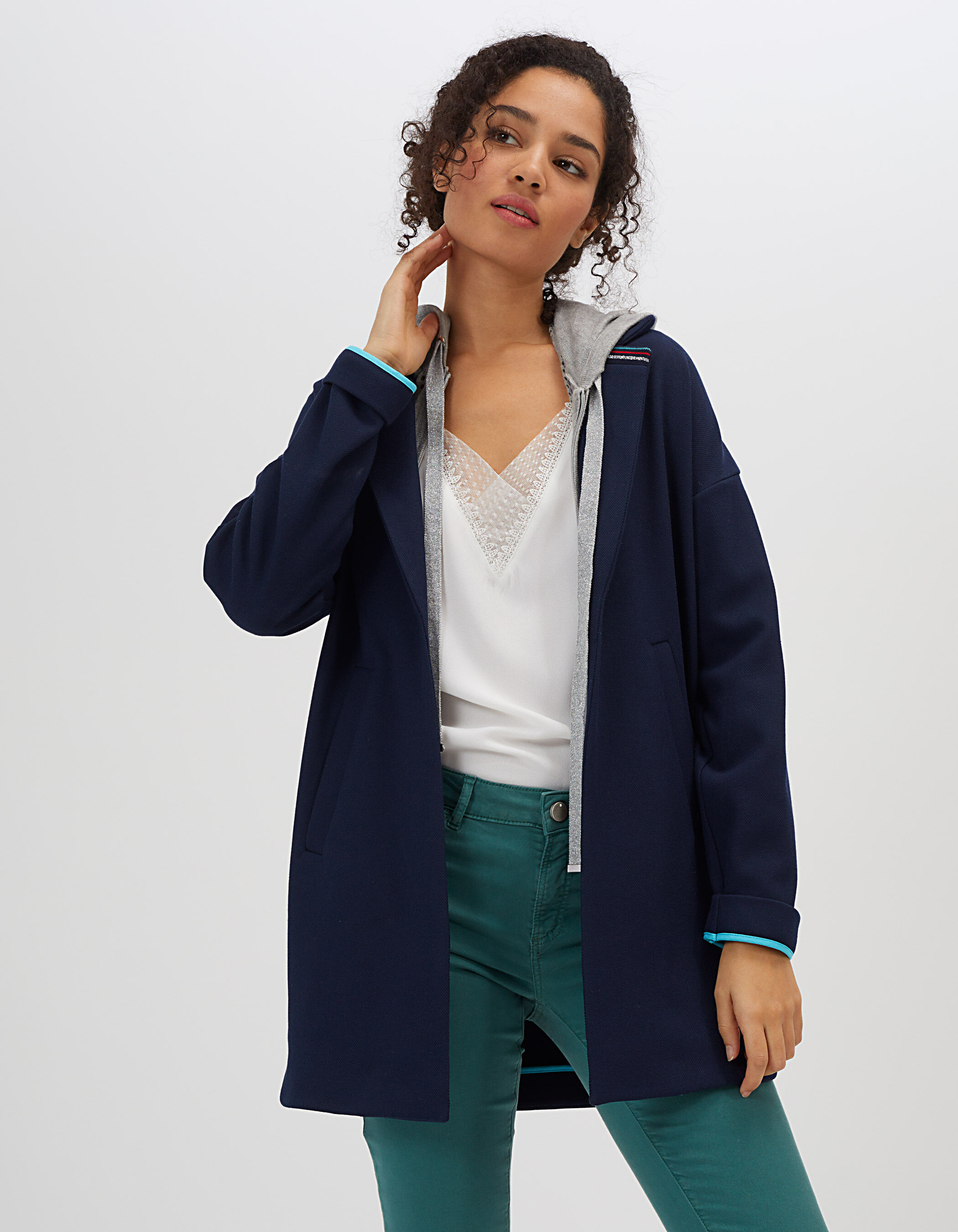 I.Code navy coat striped braiding