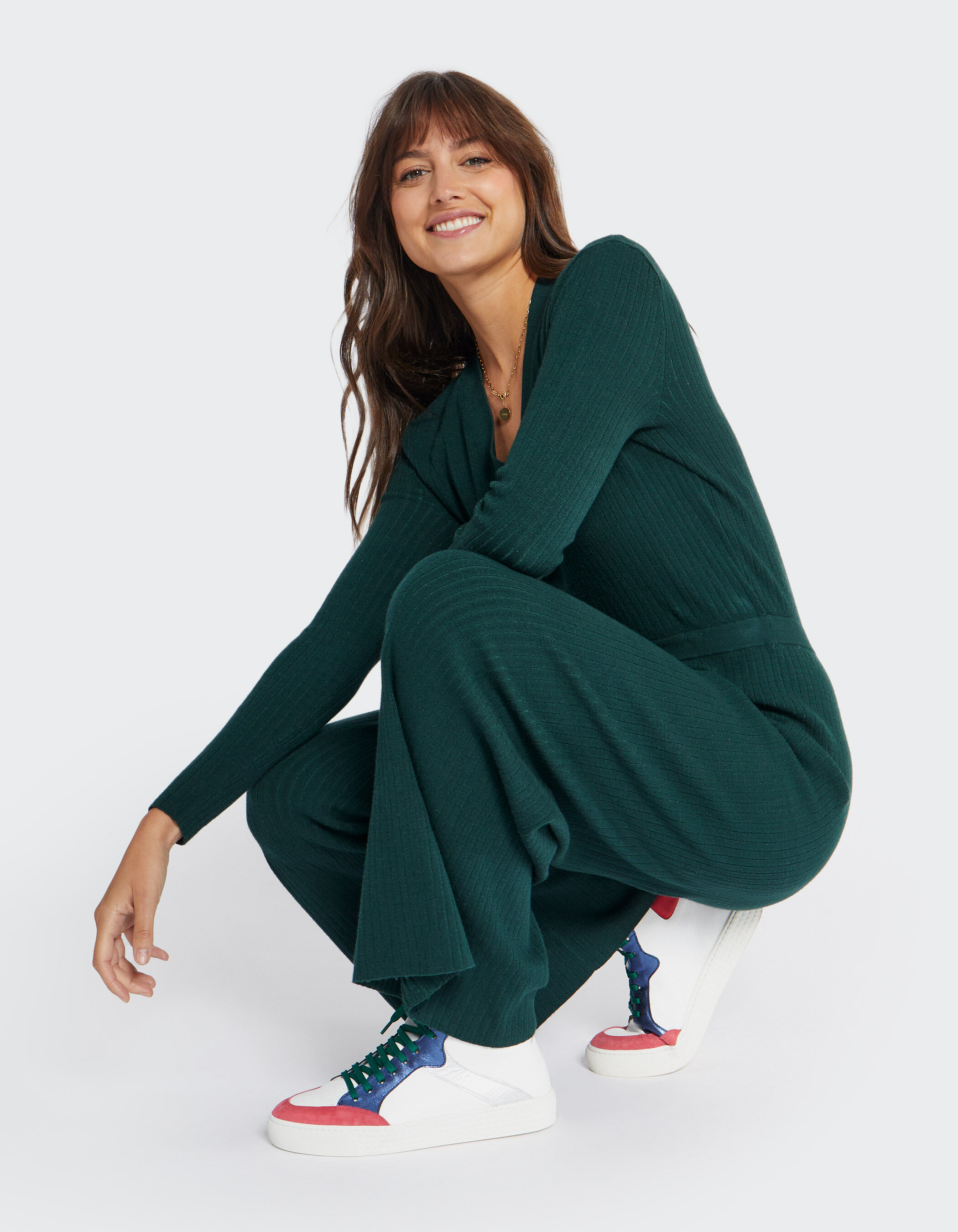 I.Code imperial green ribbed knit jumpsuit