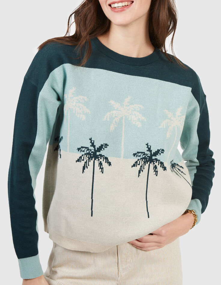 I.Code imperial green palm motif jacquard knit sweater-1
