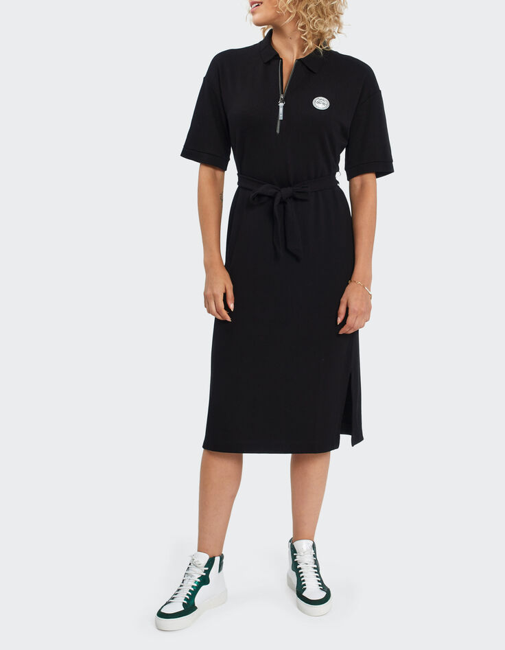 I.Code black pique knit long polo-shirt dress-6