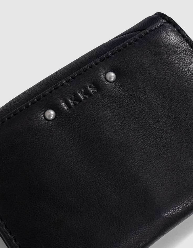 Damen 1440 schwarz gestepptes Leder Portemonnaie-4