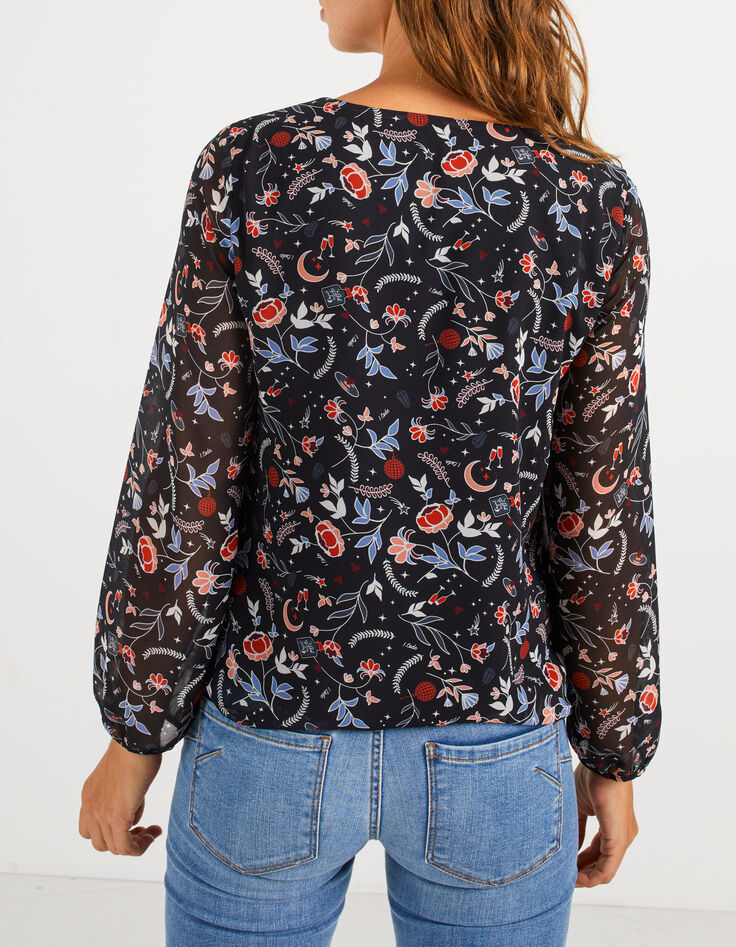 Blusa negra estampado flores indias I.Code-2 Blusa negra estampado flores indias I.Code-2