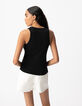 Schwarzes Damen-Tank-Top aus Rippstrick mit gesticktem Fischgr&auml;tenr&uuml;cken-4