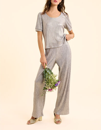 Pantal&oacute;n gris plisado rayas fantas&iacute;a doradas I.Code