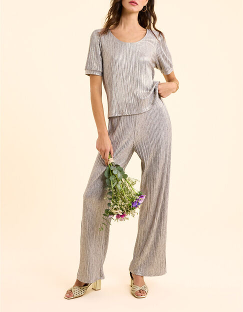 I.Code grey pleated trousers with decorative gold stripes