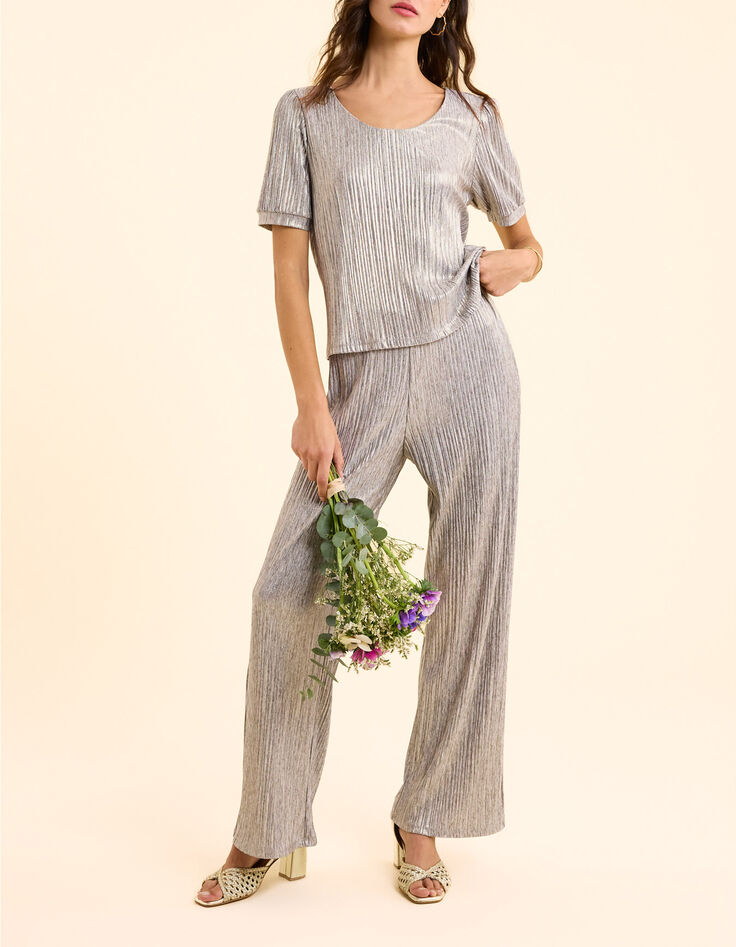 Pantal&oacute;n gris plisado rayas fantas&iacute;a doradas I.Code-1