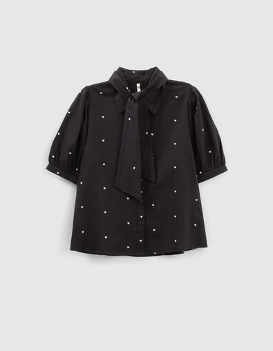 Zwarte hemdblouse borduursels harten I.Code