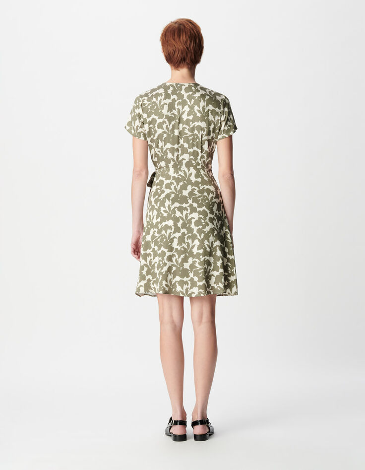 Khakifarbenes Sommerkleid im Wickel forme mit Pflanzenmuster f&uuml;r Damen-2