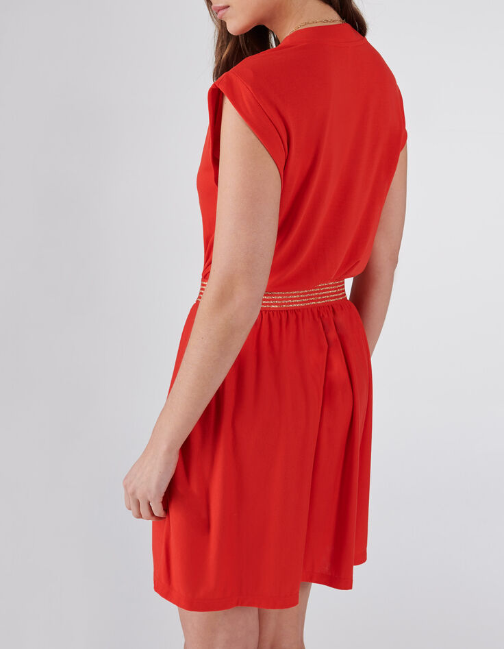 Robe abricot avec élastique rayé lurex or I.Code-2 Robe abricot avec élastique rayé lurex or I.Code-2
