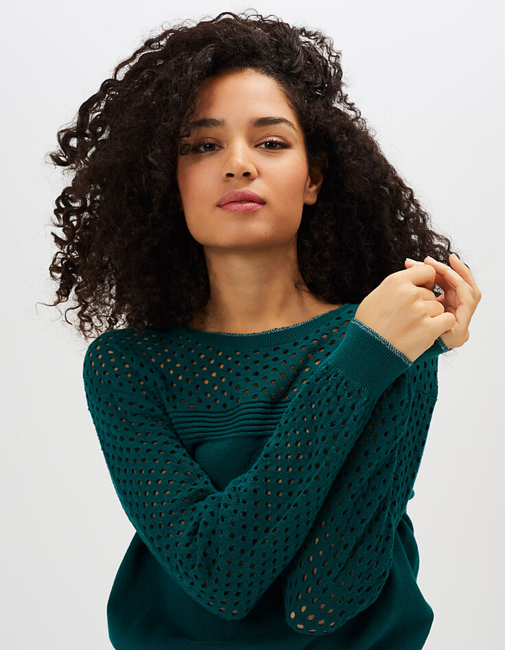 Smaragdgrüner Pullover mit Ajourmuster I.Code-1