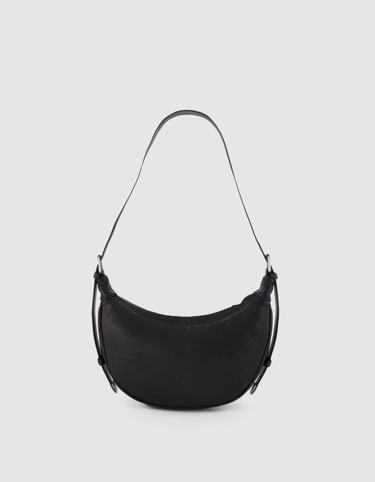 Schwarzes genarbtes Leder Allane halbmondf&ouml;rmige Tasche Gr&ouml;&szlig;e S Damen-3