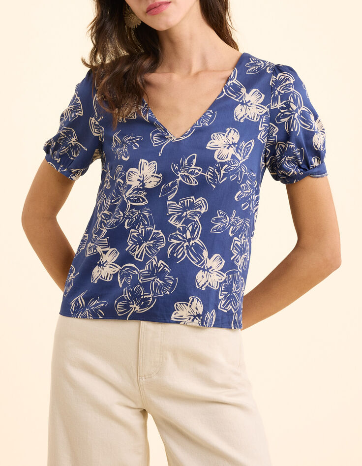 Top marine imprim&eacute; maxi fleurs n&oelig;ud dos I.Code-2