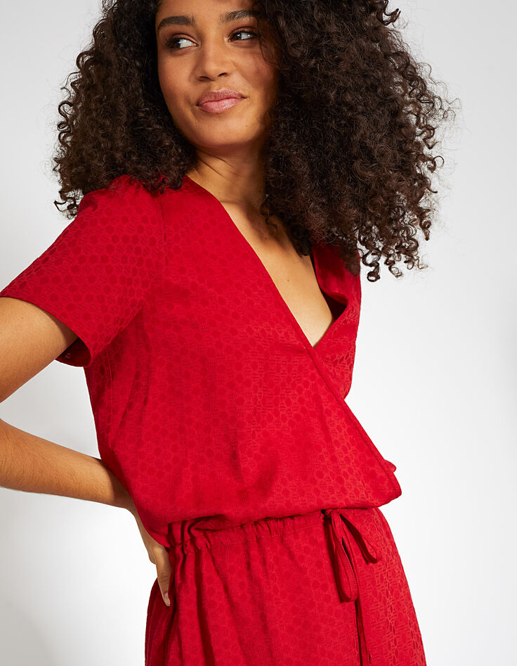Robe rouge jacquard à taille coulissée I.Code-4