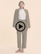 Ecru lurex krijtstreep motief pak broek I.Code-2
