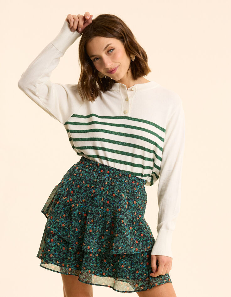 Weißer Strickpullover mit grünen Lurex-Streifen I.Code-3
