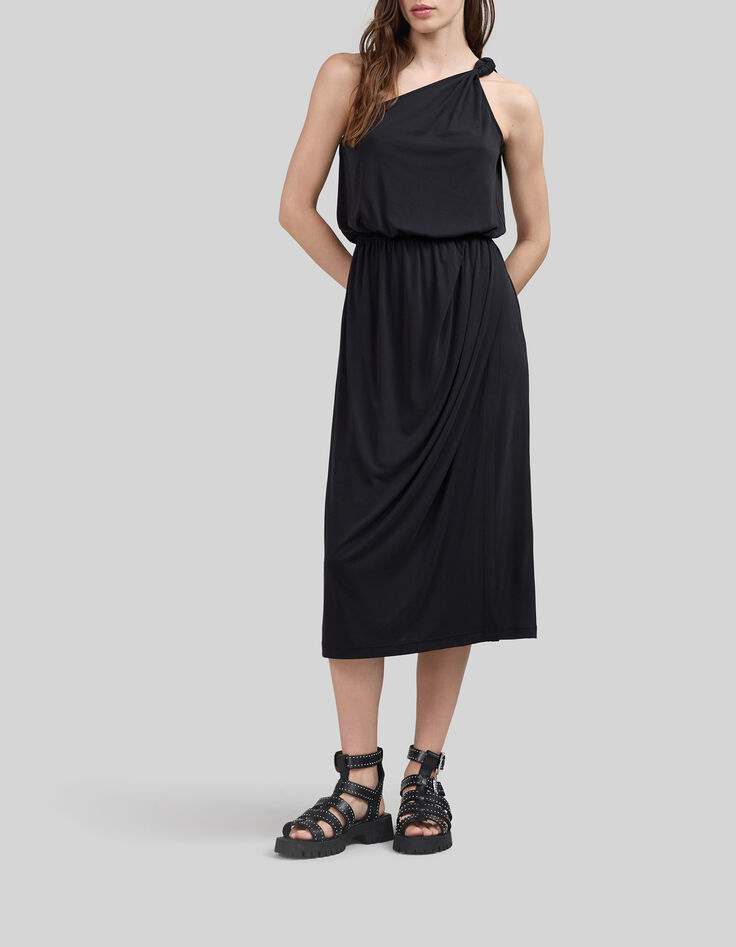 Langes, schwarzes One-Shoulder-Damenkleid-1
