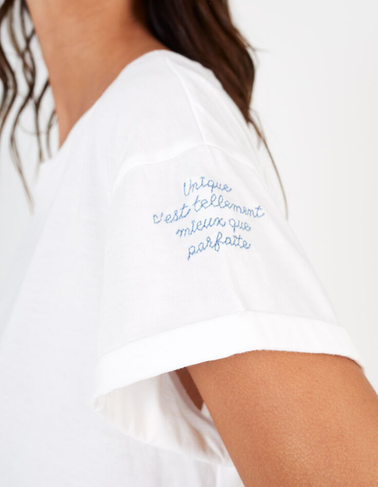 Tee-shirt blanc cassé broderies manche I.Code-4