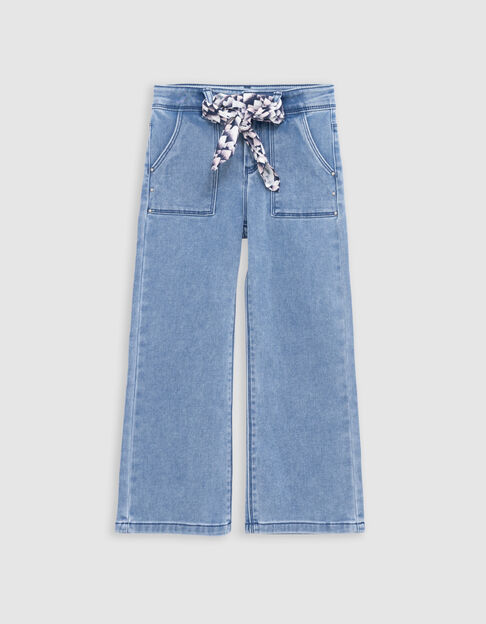 Jean LARGE bleu ceinture foulard fille - IKKS