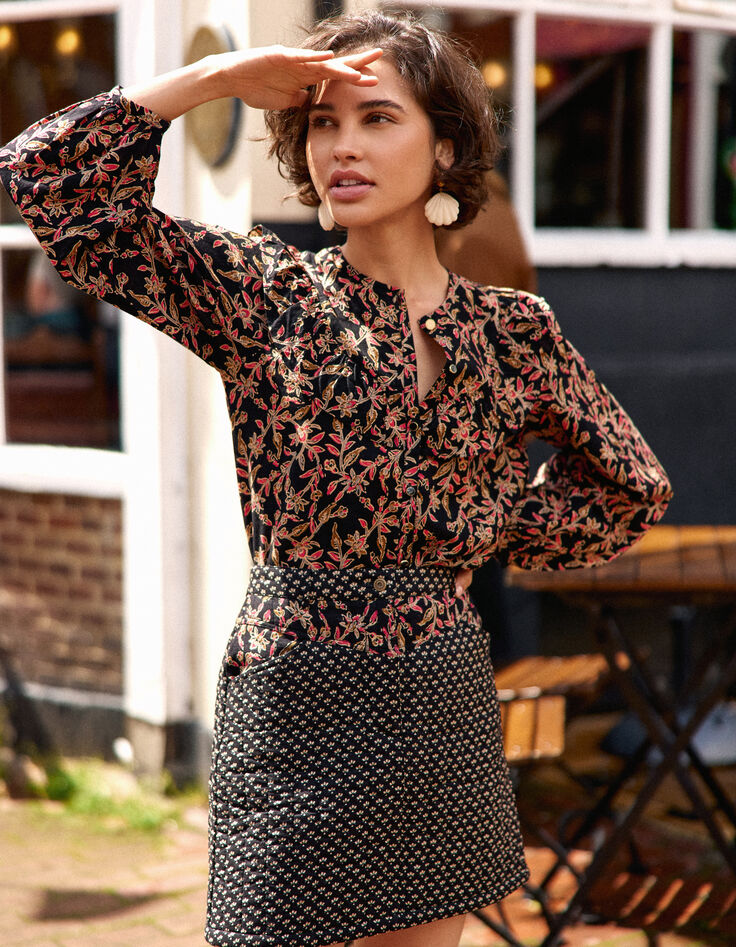 I.Code black short skirt with Boho Indian mix print-7 I.Code black short skirt with Boho Indian mix print-7