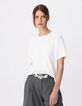 Wei&szlig;es T-Shirt Damen mit Fischgr&auml;ten-Stickerei-2