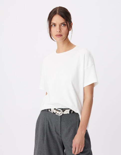 Wei&szlig;es T-Shirt Damen mit Fischgr&auml;ten-Stickerei - IKKS