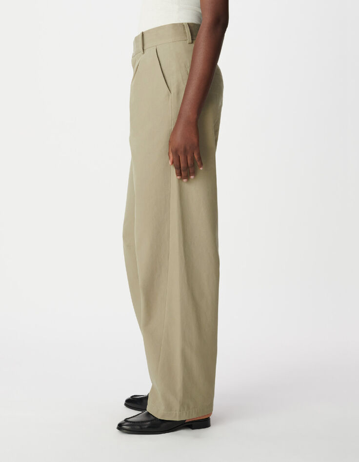 Khakifarbene Damen Ballonhose mit Abn&auml;hern-4