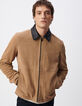 Beiger Velourslederjacke schwarzer Kragen-1