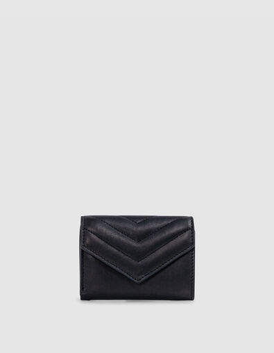 Damen 1440 schwarz gestepptes Leder Portemonnaie - IKKS