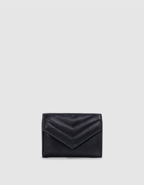 Damen 1440 schwarz gestepptes Leder Portemonnaie - IKKS
