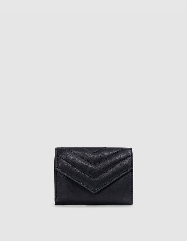 Damen 1440 schwarz gestepptes Leder Portemonnaie-1