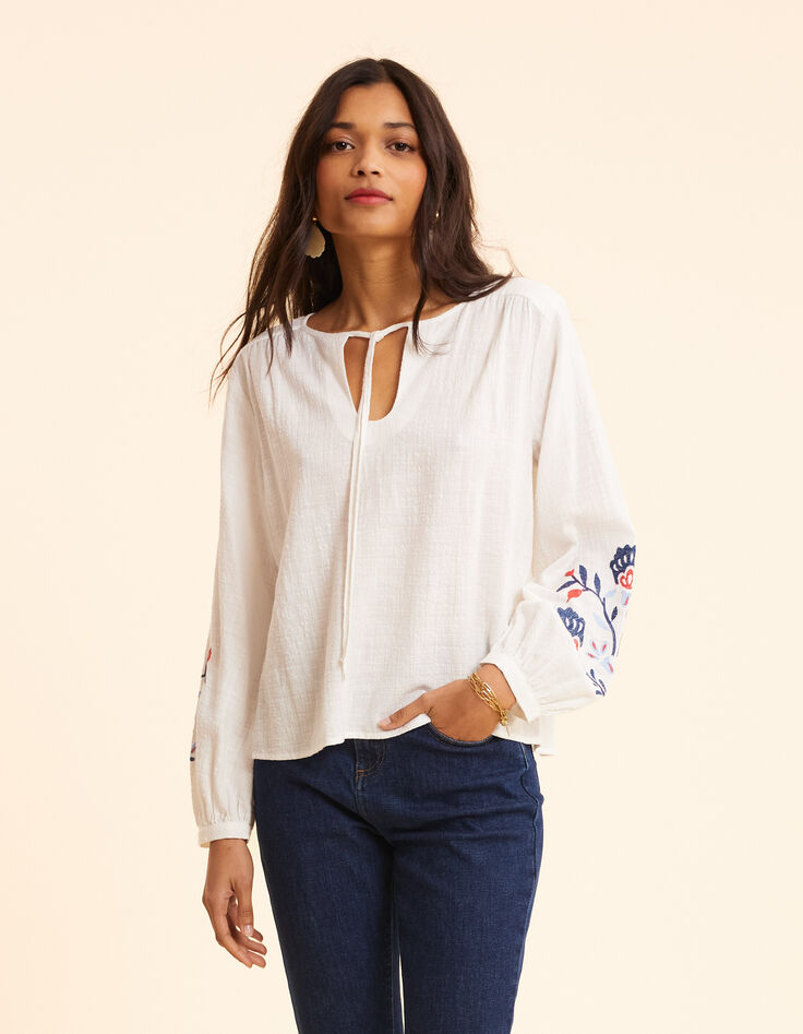 Blouse écrue maxi broderie fleurs I.Code-4
