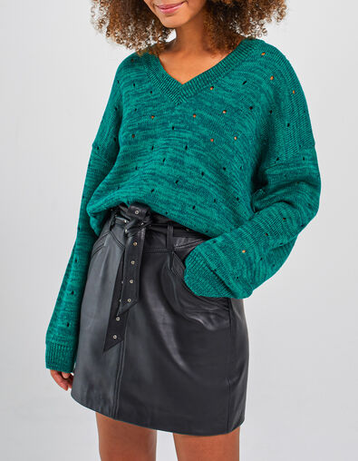 I.Code green openwork knit marl sweater