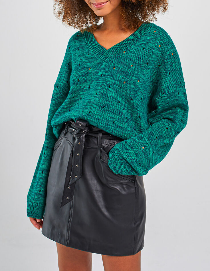I.Code green openwork knit marl sweater-1 I.Code green openwork knit marl sweater-1