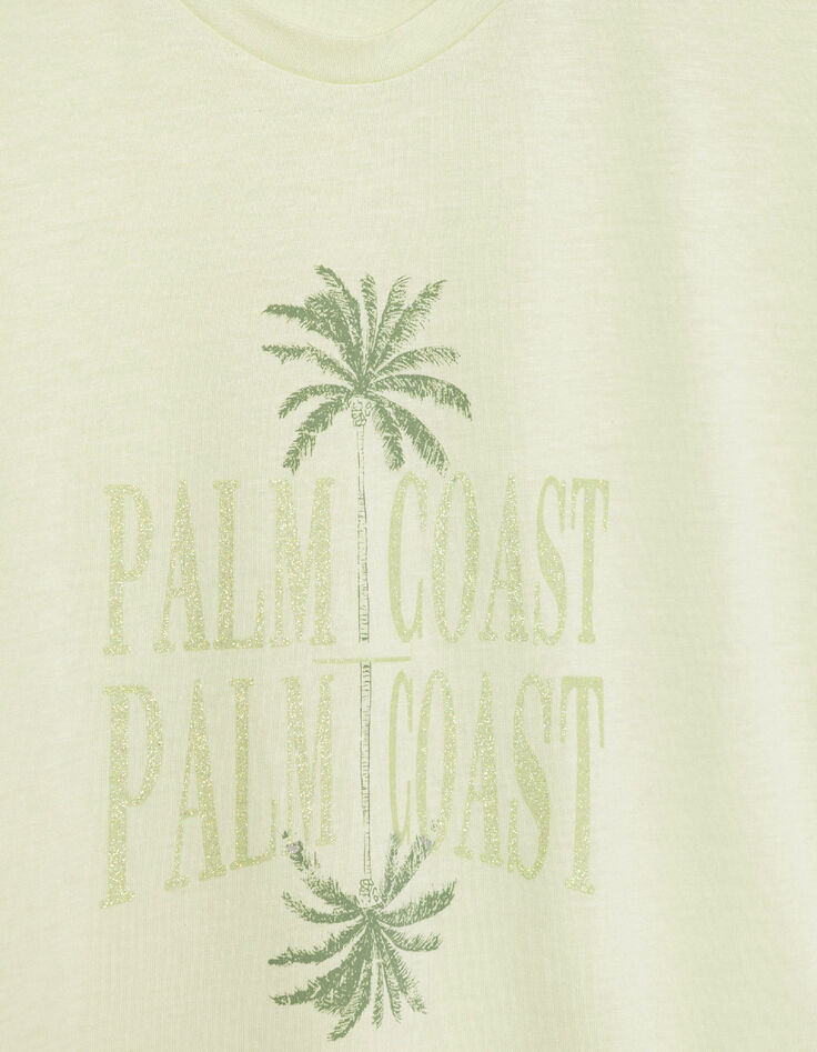 Gr&uuml;nes Damen-T-Shirt mit Palmen und Glitzerbotschaft-8