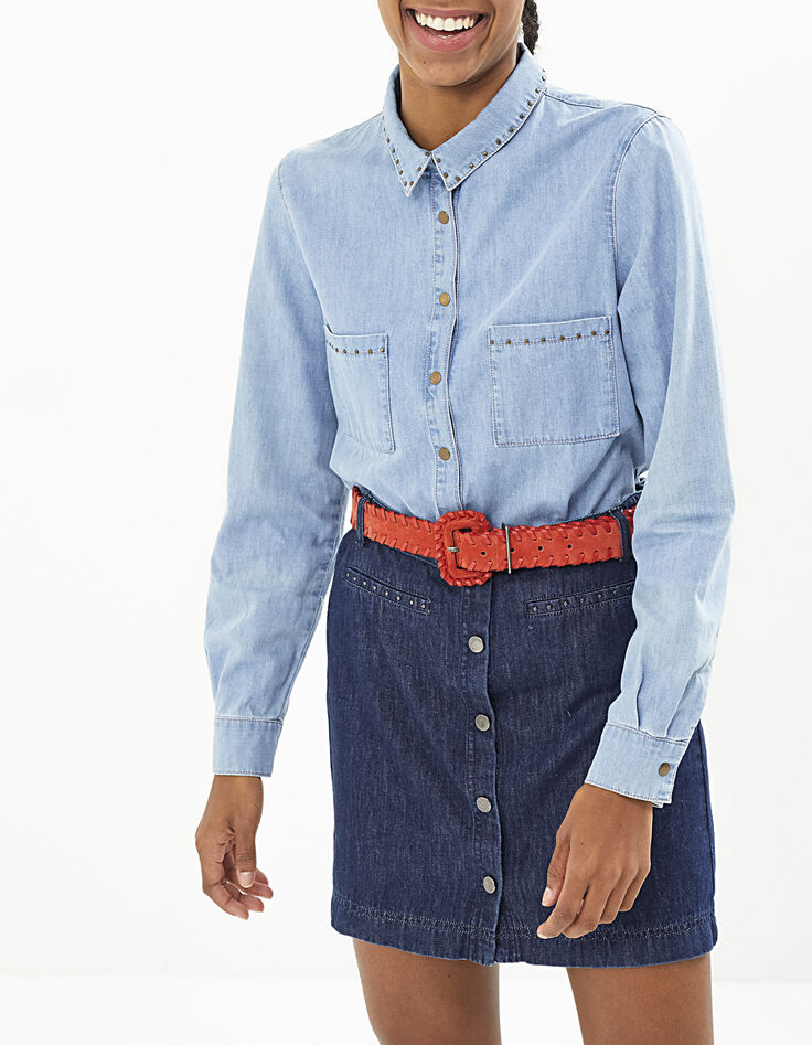 Ungebleichter Jeansrock mit Knöpfen und Nieten I.Code-2