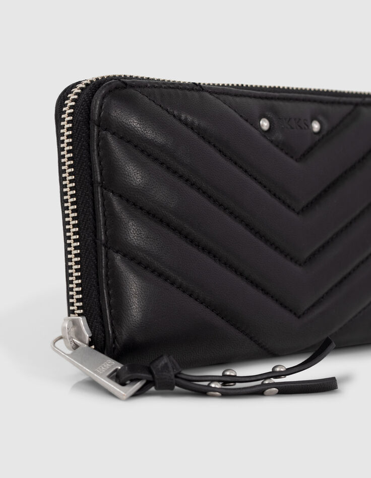 Damen 1440 Compagnon schwarz gestepptes Leder Portemonnaie-4