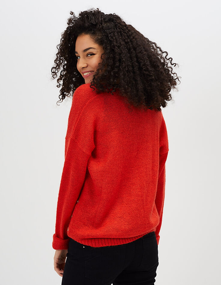 Mohnrote gestreifte Mohair-Strickjacke I.Code-3