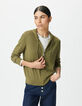Khaki Damenstrickjacke Kapuze Lurex Fischgr&auml;ten hinten-3