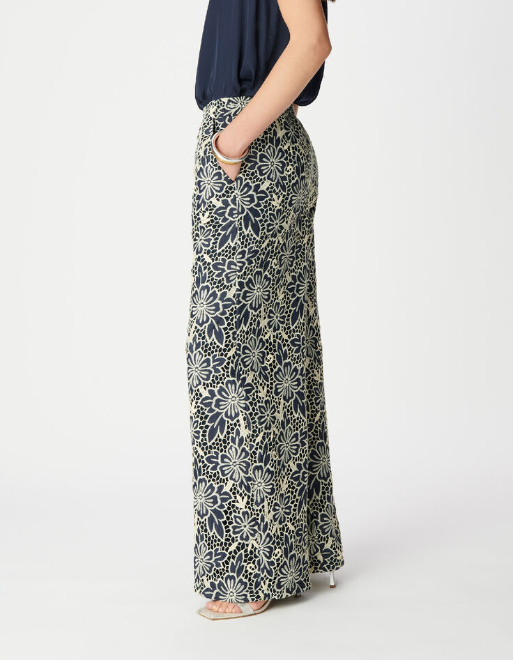 Damen ecru Spitze navy Hose-4