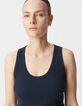 Marineblaues Damen-Tank-Top aus Rippstrick mit gesticktem Fischgr&auml;tenr&uuml;cken-4