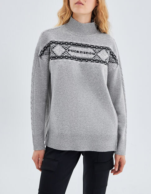 Grauer Damenstrickpullover mit Jacquard im Skilook - IKKS