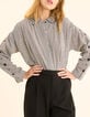 Ecru shirt with gingham pattern and embroidered flower sleeves I.Code-2